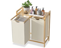 ACXIN Bamboe Wasmand Met 2 Vakken - Oxford Stof - Afneembaar En Wasbaar - 72 L - Beige