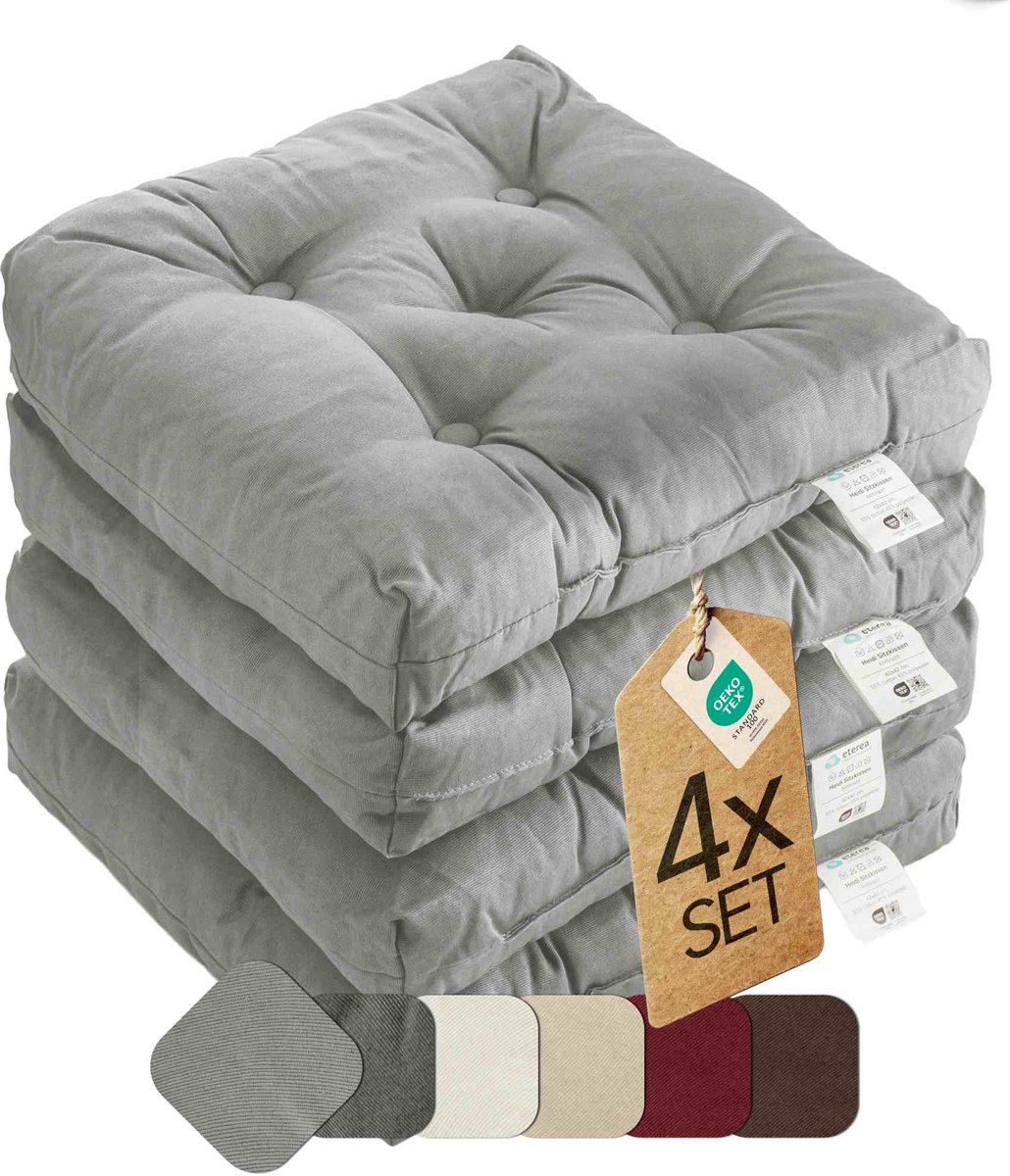 etérea Heidi Zitkussen Stoelkussen - Seat Cushion 4 Stuk - 42x42 cm - Grijs