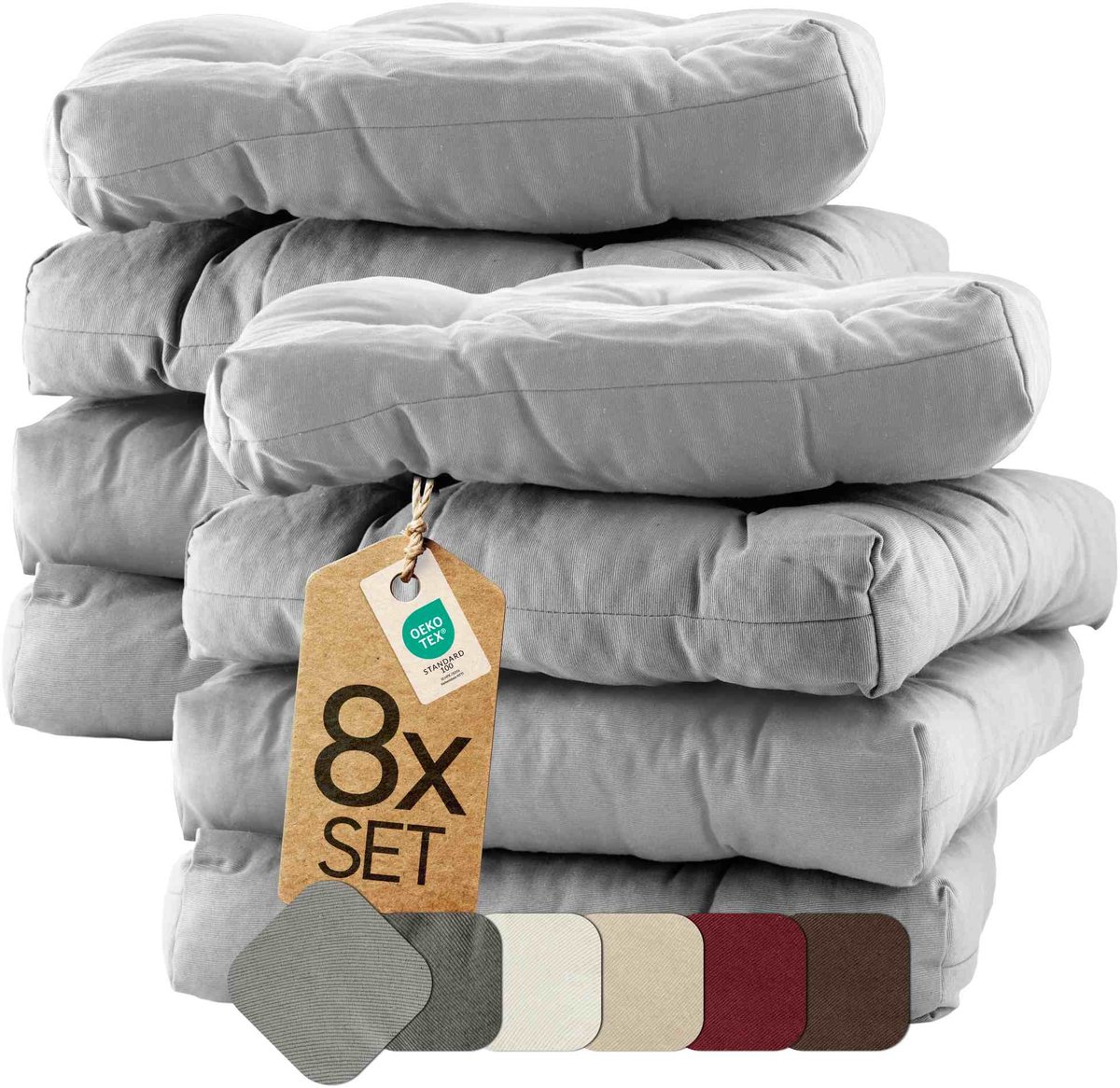 etérea Heidi Zitkussen Stoelkussen - Seat Cushion 8 Stuk - 42x42 cm - Grijs