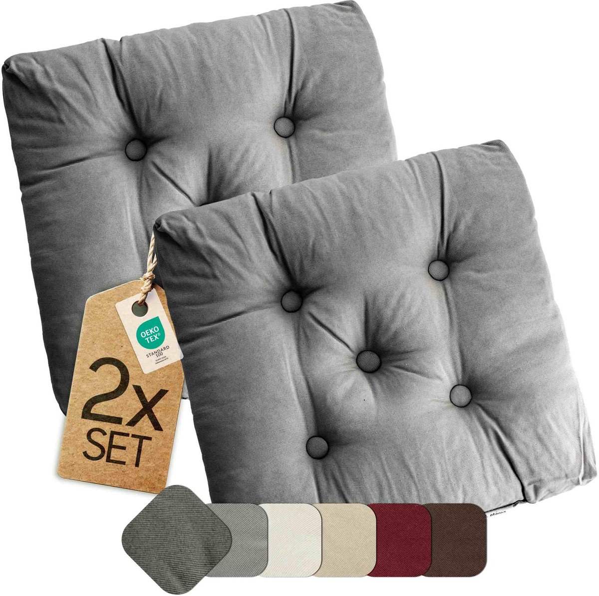 etérea Heidi Zitkussen Stoelkussen - Seat Cushion 2 Stuk - 42x42 cm - Grijs