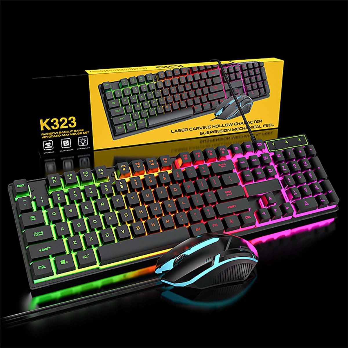 Zolveisa K323 RGB Toetsenbord en Muis Set – Bedraad USB – Verlicht – QWERTY