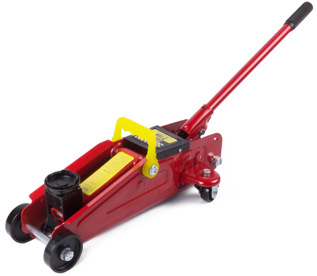 Garagekrik – Autokrik - 2 ton – Max. 33 cm. – Zwenkwielen - Incl. lange hef hendel en Koffer - Rood