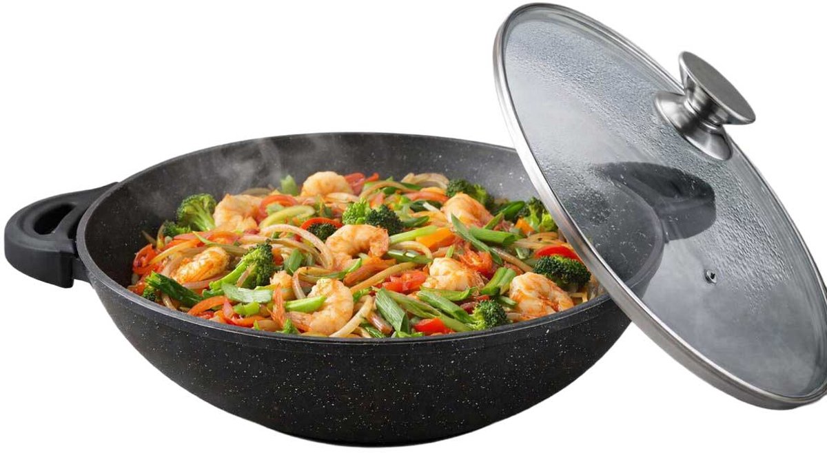 Kadirelli Wokpan met Deksel - 32cm - Zwart - Inductie