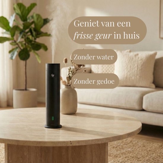 Pip & Wells® Pure One Aroma Diffuser - Waterloze Geurverspreider met 3 Hotelgeuren - Tot 100 m2 - Etherische Olie 360ml - Mat Zwart - Incl. Afstandsbediening & Oplader