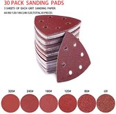 30-delige Driehoek Schuurpad Set - 6 Gaten - Multi-Grit (K60 tot K320) - Voor Delta- & Multischuurmachines