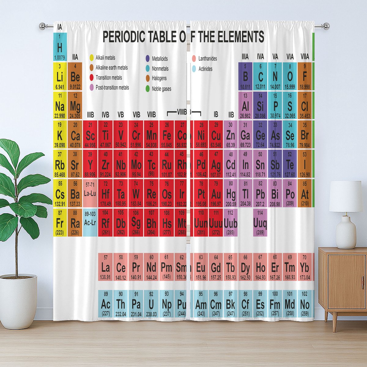 ABAKUHAUS Periodiek Systeem Rustiek Gordijn, Klassiek Levendig, met Bandjes, Lusjes en Haken voor de Woonkamer, 280 x 260 cm, Rood Lavendel