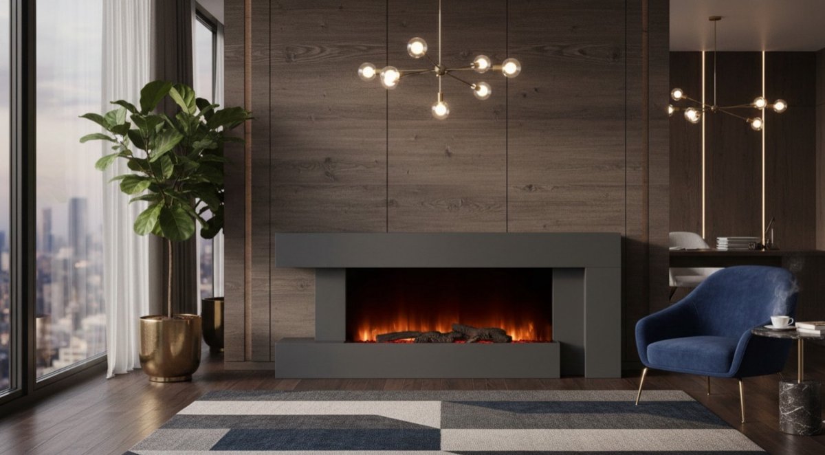 Aurora Smart 132 cm Elektrische Wandhaard met Verwarming 2000W – LED Vlammen, WiFi App Bediening, Afstandsbediening & Timer – Zwart - Medahomestore