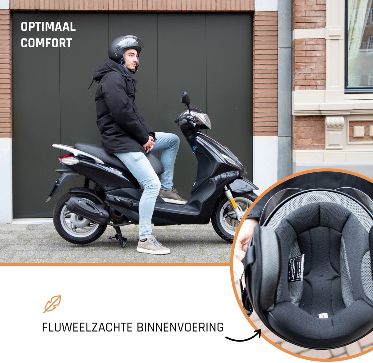 SQIWI Urban Scooterhelm - M - Fashion Jethelm met Vizier - Motorhelm - Geschikt voor Vespa, Scooter, Brommer, Motor en Snorfiets - Mat Zwart – foto 6