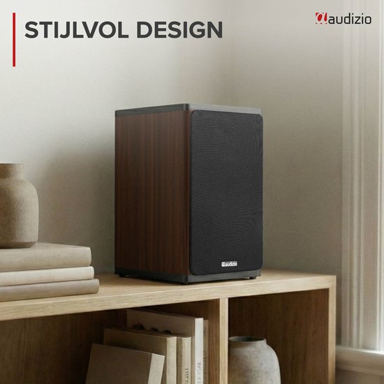 Boekenplank speakers - Audizio BS20 speakerset - Luidspreker boxen met Bluetooth - 60 uur accu - Houtlook van Audizio — afbeelding 4