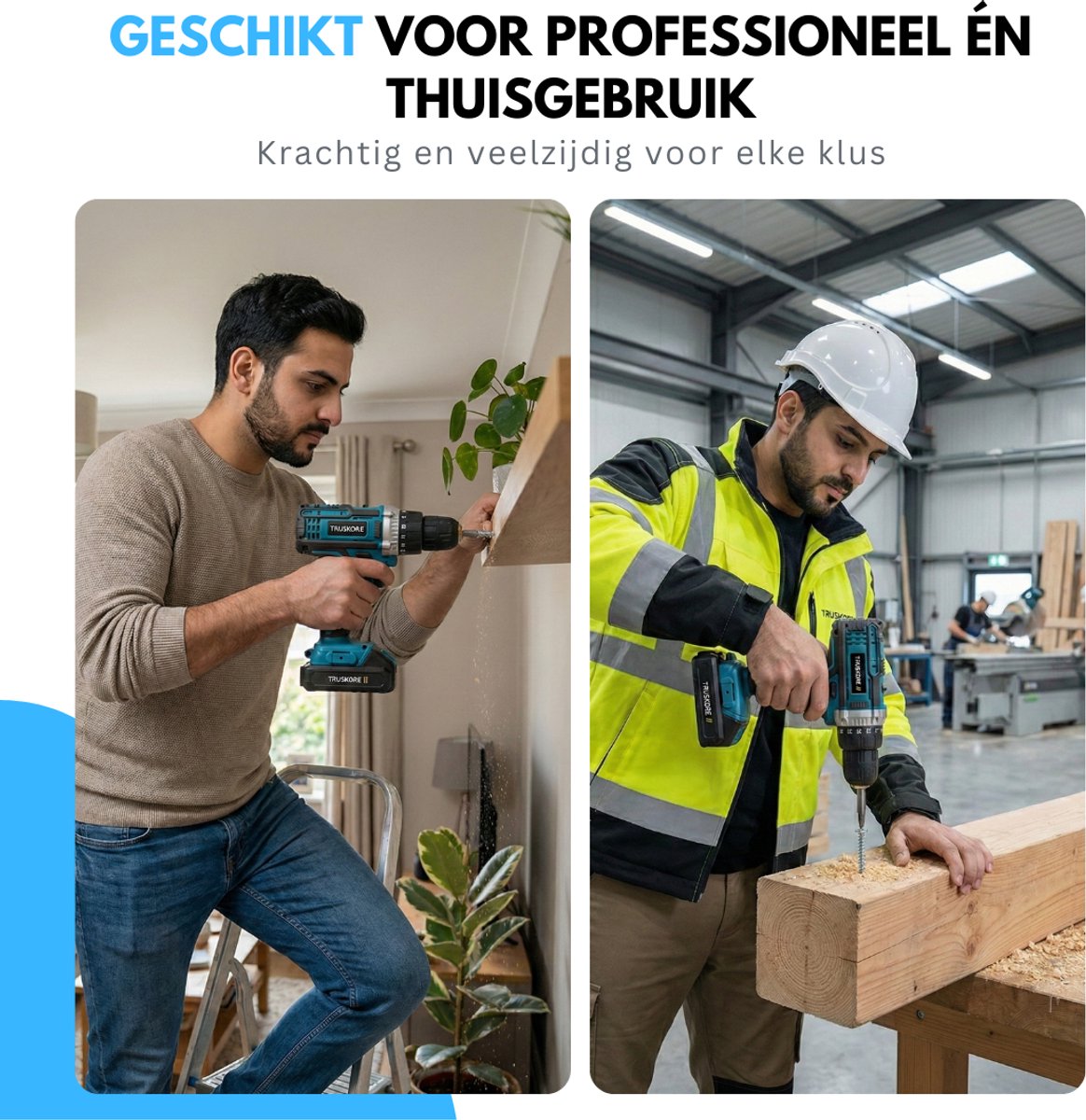Truskore Draadloze Accuboormachine – Compacte Elektrische Boor & Schroevendraaier – Inclusief 2 Oplaadbare Batterijen – Ideaal voor Klusjes in en om het Huis – Boormachine - Boorhamer - Met Gereedschapsset – foto 3