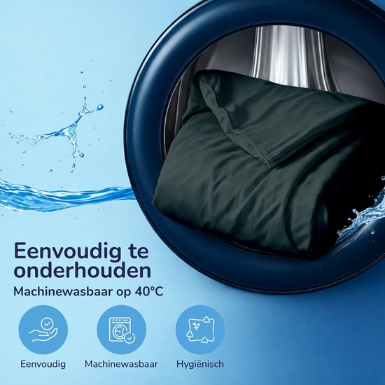 Decoware Dekbedovertrek Uni 240x220 cm - Donkergroen - Katoen - Met Kussenslopen - Lits-jumeaux van Decoware — afbeelding 2