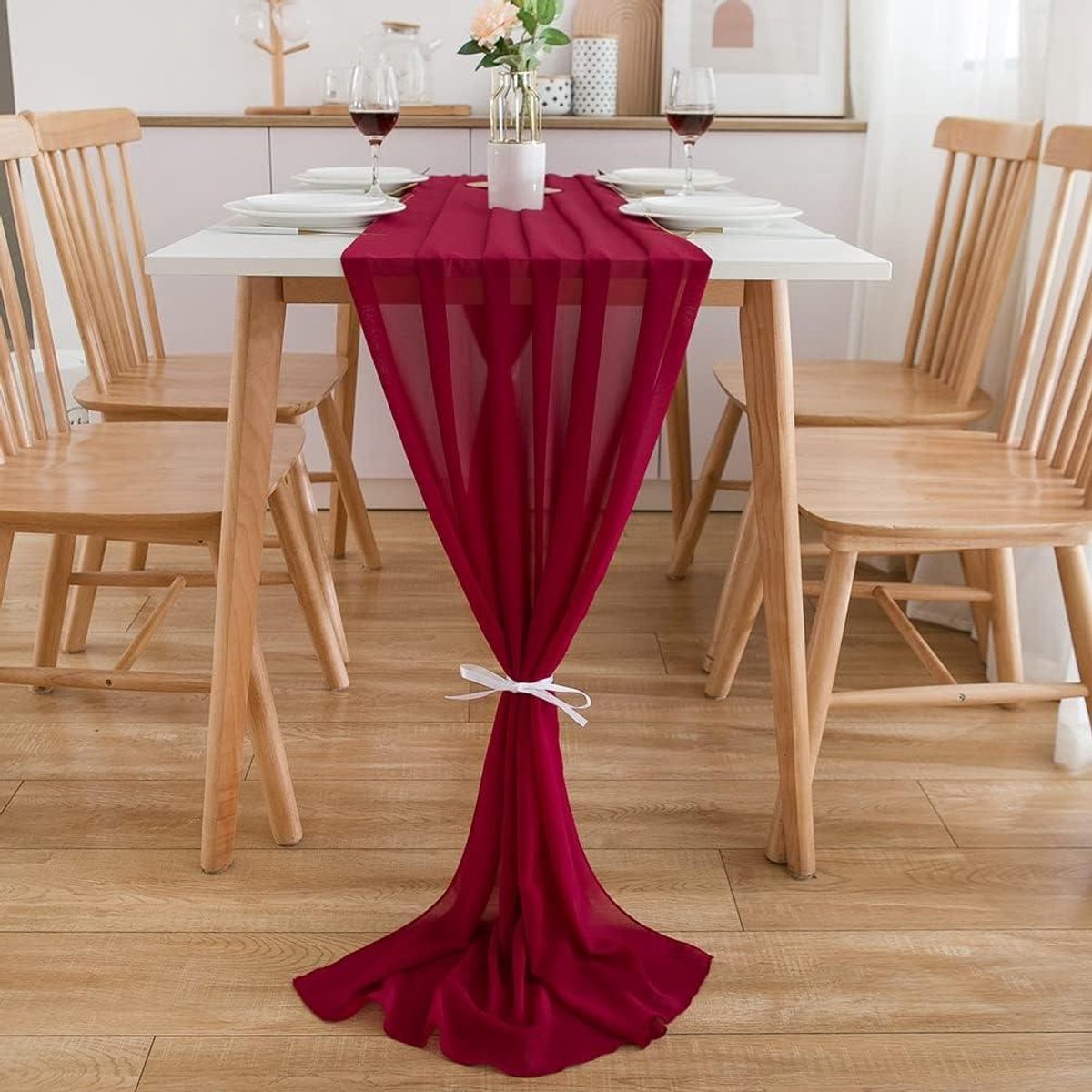 Tafelloper Bordeaux Rood 300cm Lang - Afwasbaar - Voor Bruiloft en Feestdecoratie