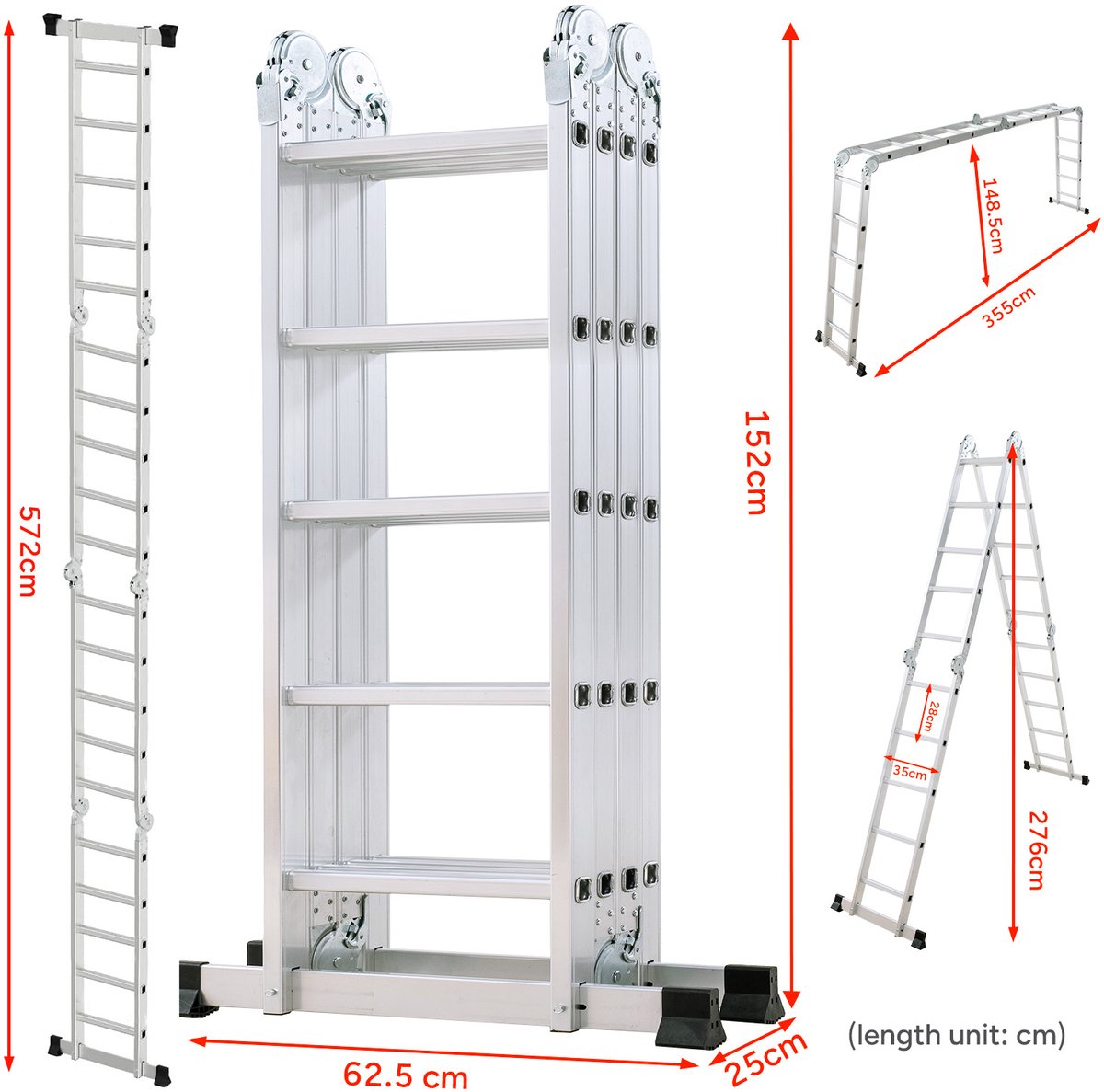 OUTIGO Multifunctionele ladder - 5,7 meter - 7 in 1 - opvouwbaar - aluminium - met 2 wielen - geschikt voor huishoudelijk gebruik - 20treden – foto 2