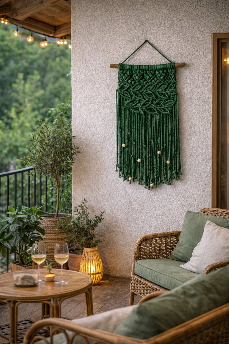 Blaadje , Macrame muur hanger, wandkleed, Macrame wandkleed - 035 velvet groen