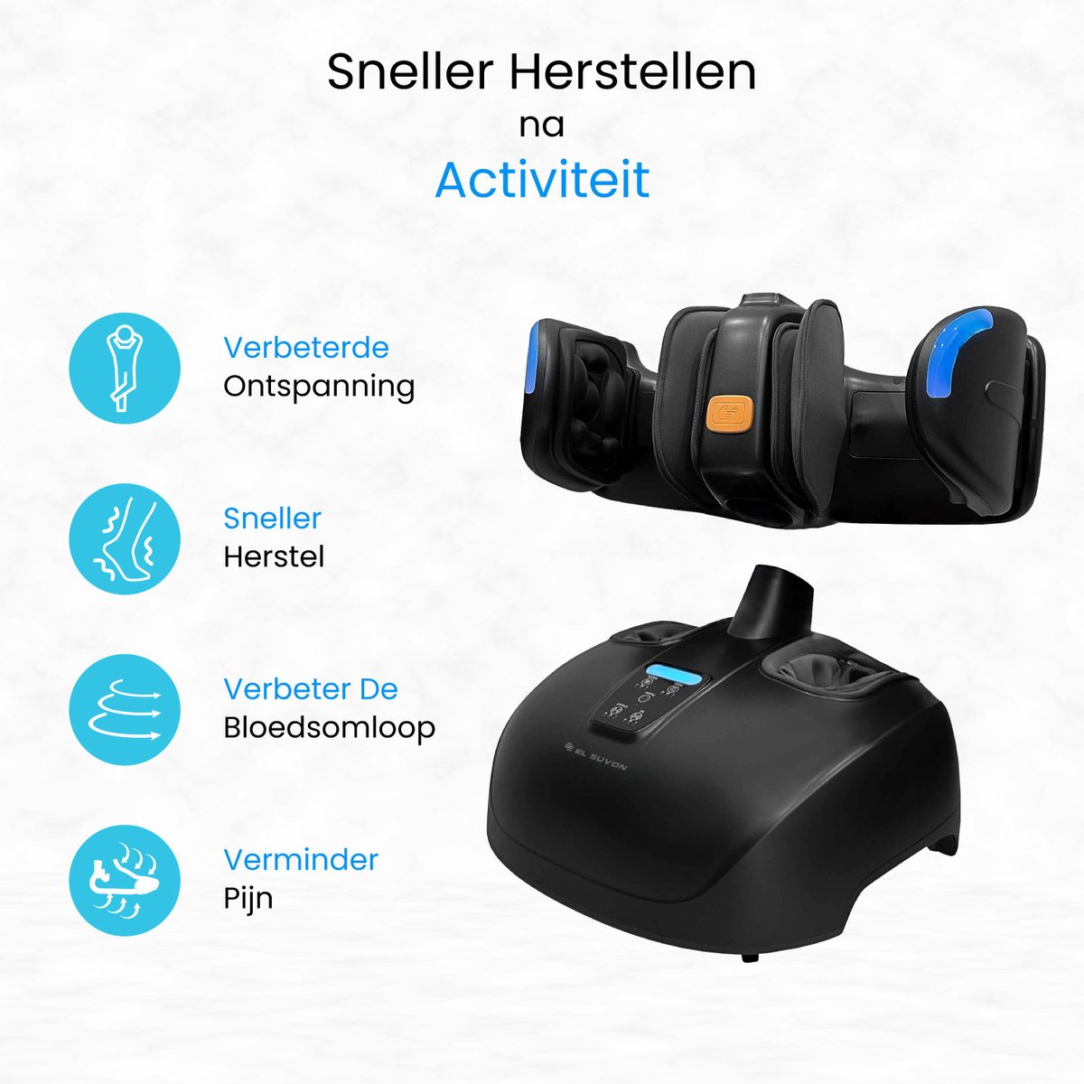 El Suvon Shiatsu Voetmassage Apparaat - Beenmassage - Luchtcompressie & Infrarood Warmte - Zwart thumbnail 4