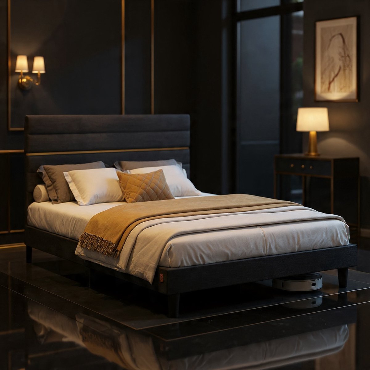 NovaLuxe – Luxe Gestoffeerd Tweepersoons Bedframe 140x200 cm met Verstelbaar Hoofdbord – Modern Metaal & Massief Hout – Leigrijs - House&Garden