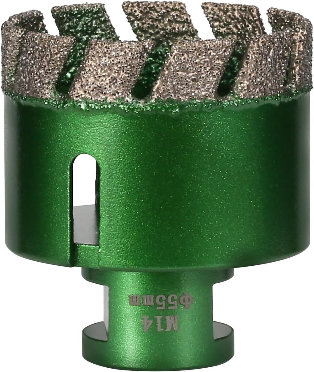 Diamant boorkroon - Tegelboor M14 - Boren in steen - Vacuüm gesoldeerd - 55 mm - Groen