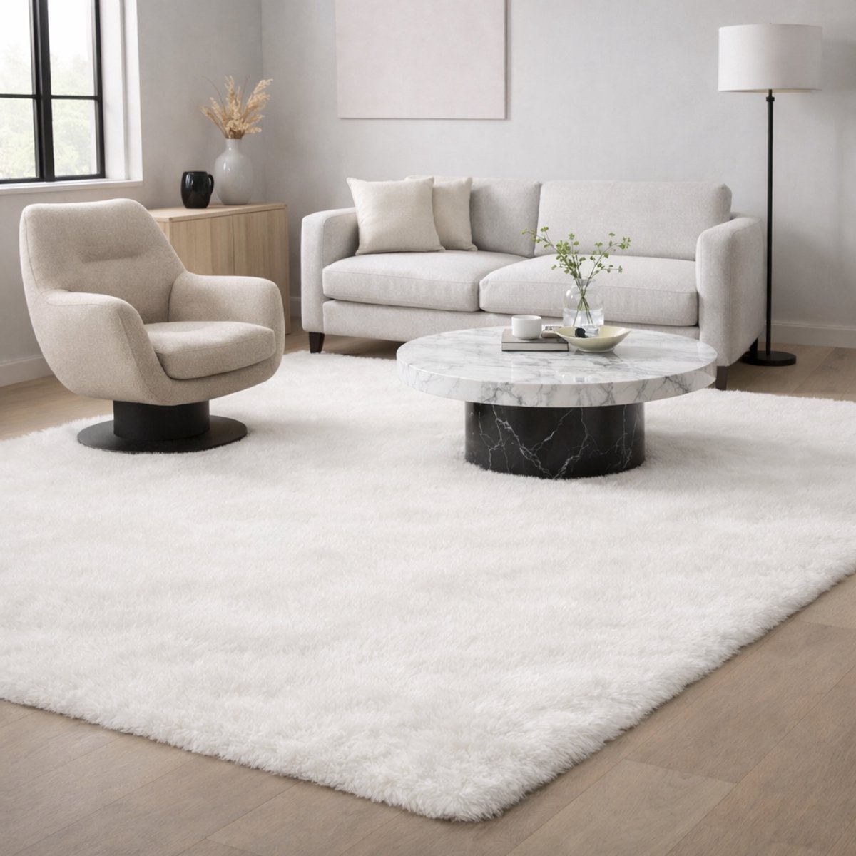 Hoogpolig Fluffy Vloerkleed 120x170 cm Ivoor wit/Off white – 30 mm Shaggy Tapijt – Zacht Vloerkleed voor Woonkamer en Slaapkamer