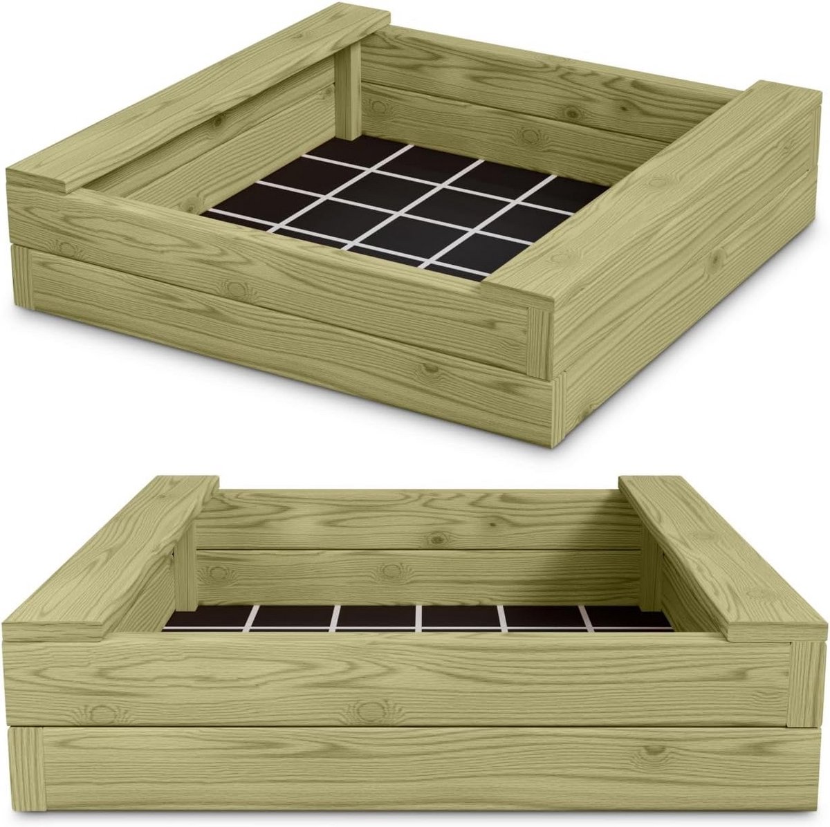 Houten Zandbak Beer 180x150 cm met Zitplanken - Impregneerd Grenenhout