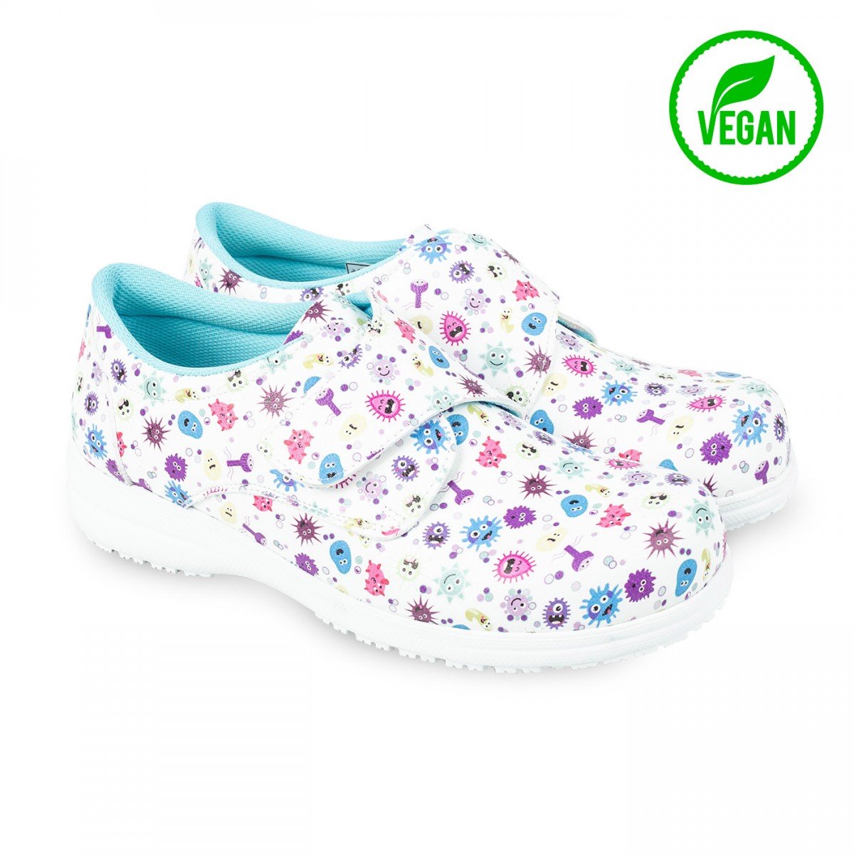 Vegan Leren Klompen - Klittenband - Virus Print - 41 - Medische Klompen - Werkklompen - Klompen Dames - Medische Schoenen - Anti-Slip - 100% Vegan