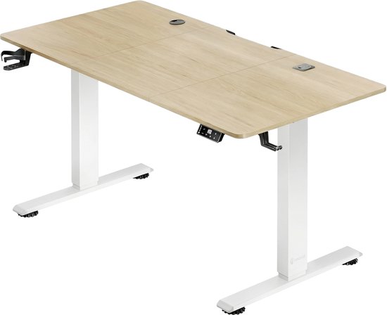 Bureau assis-debout Casaria - Réglable électriquement USB 140x60cm – Beige