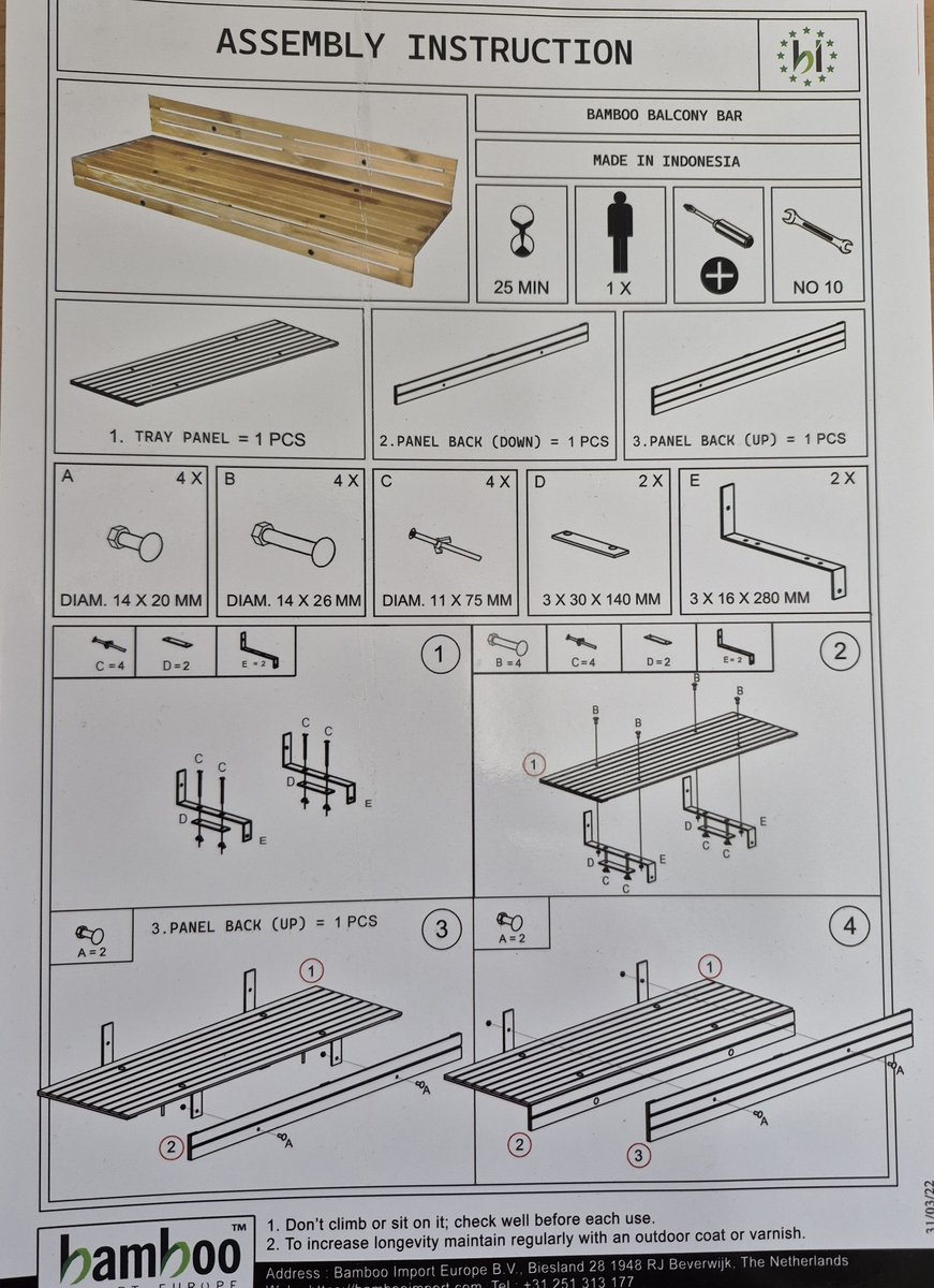 Bamboe Balkonbar/ balkontafel – Naturel – Tali – 90 x 30 cm thumbnail 2