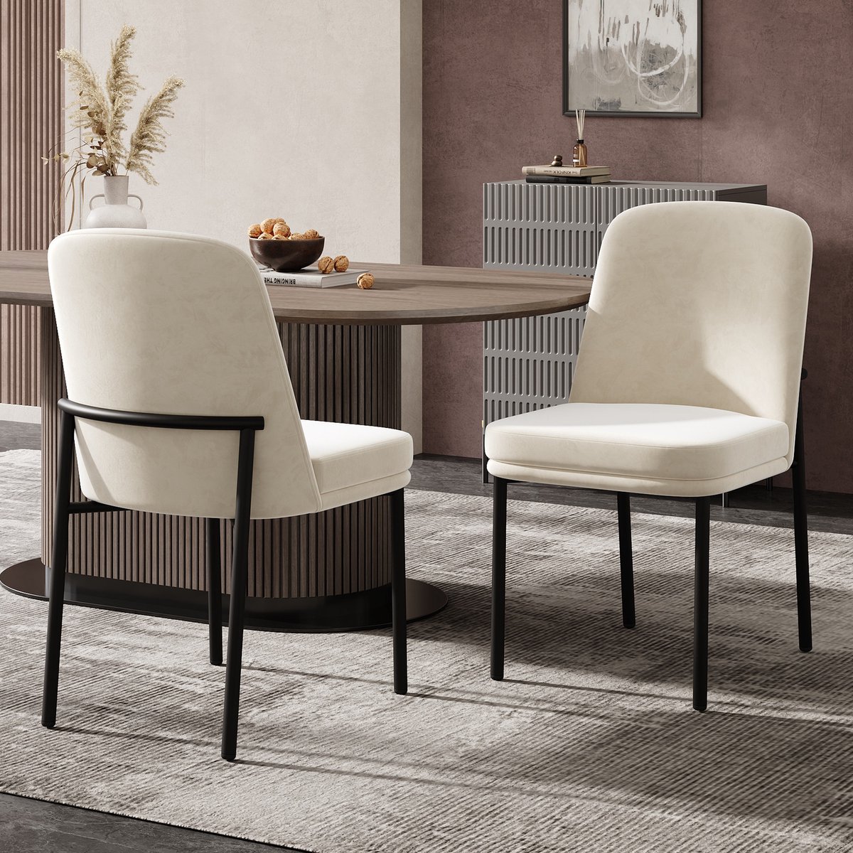 Clruro Eetkamerstoelen - Set van 2 - Dik Zitkussen & Zwart Frame - Modern Minimalistisch -