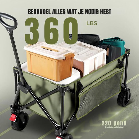 Florixa® Strandkar - Bolderkar Opvouwbaar - Bolderwagen Voor Alle Terreinen - Groen - 24cm x 35cm x 66cm van Merkloos — afbeelding 3