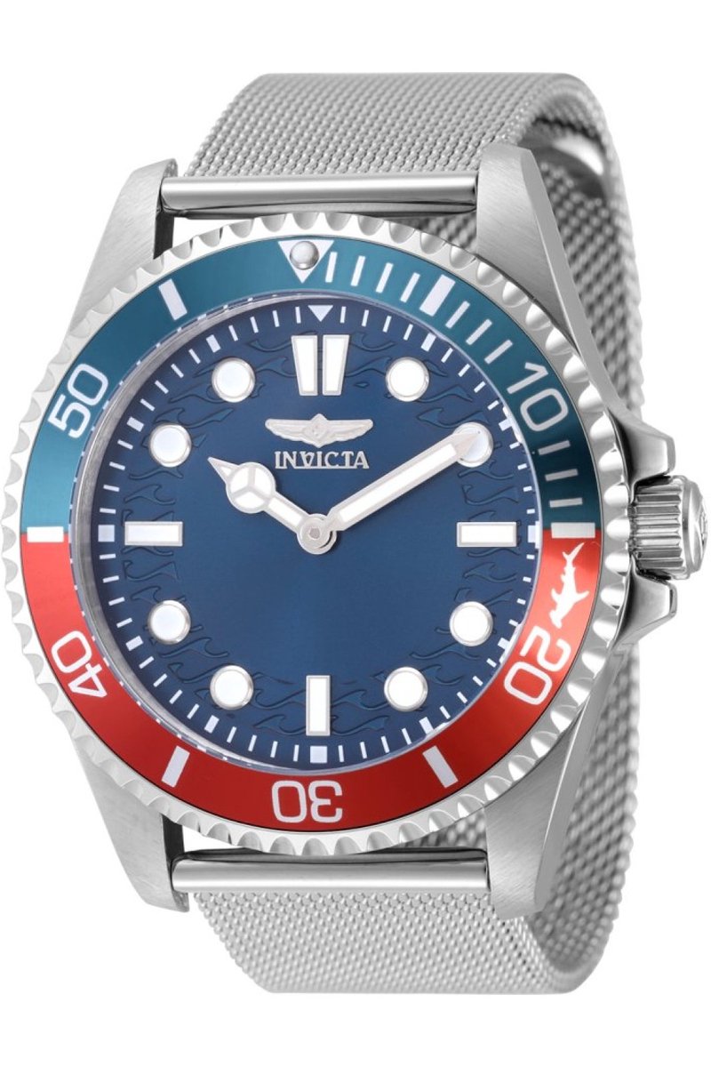 Invicta Pro Diver 49688 Heren Horloge - Waterdicht - Analoog - Quartz Uurwerk - Roestvrij Staal met Blauwe Wijzerplaat - 43mm