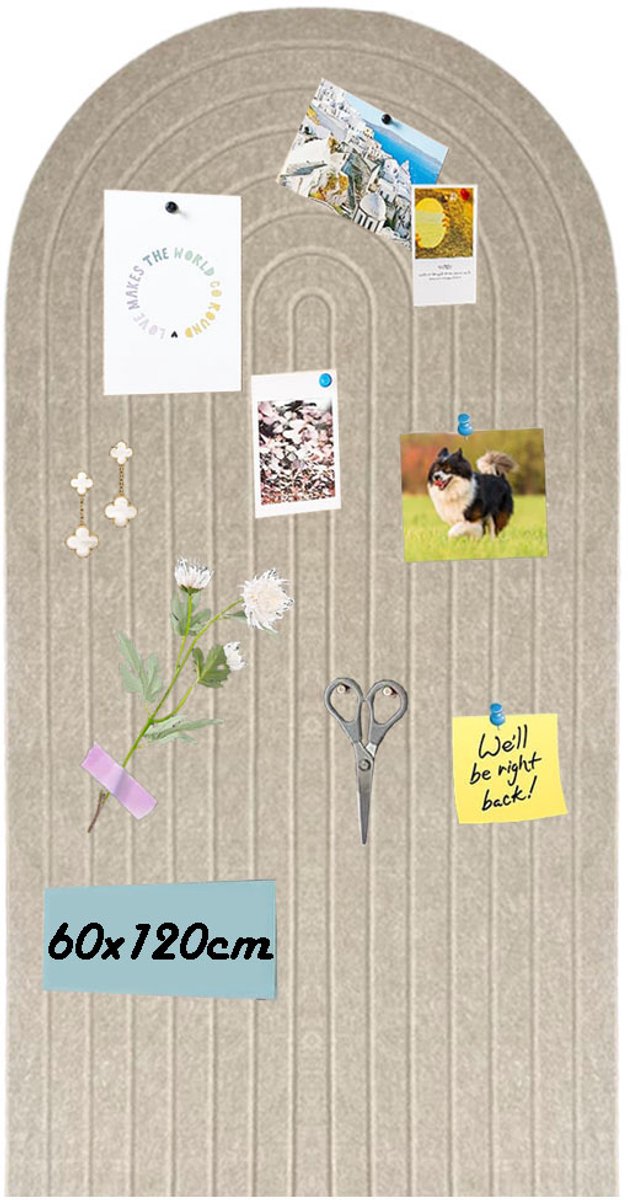 Decoratief Viltbord - Kurken Prikbord - Multifunctioneel - Visionboard -Inclusief Punaises - voor School, Thuis, Keuken, Kantoorwanden - 120x60cm - Donkere Kameel