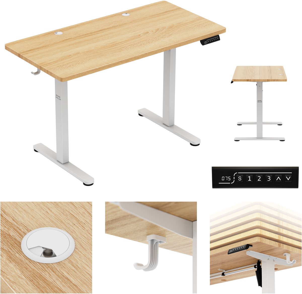 Mark Adler-Elektrisch verstelbaar bureau-Leader 6.9-120 cm-Wit/hout