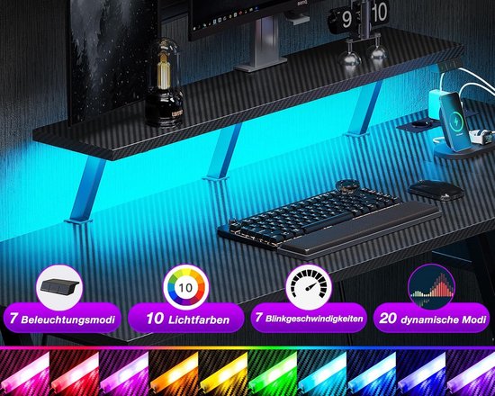 Gaming Bureau met LED Verlichting - Computertafel - Computermeubel - Bureau van Merkloos — afbeelding 3