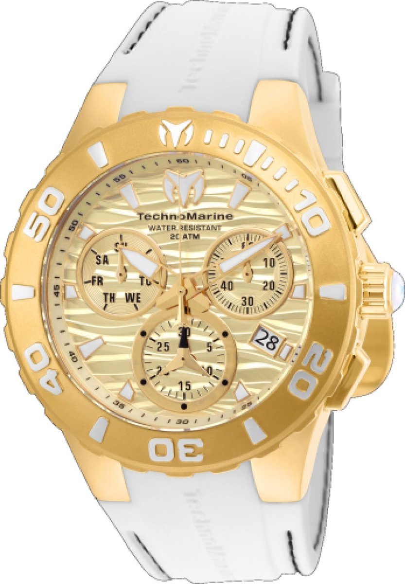 TechnoMarine Cruise TM-115078 Heren Horloge - Waterdicht - Analoog - Quartz Uurwerk - Roestvrij Staal met gouden Wijzerplaat - 44mm