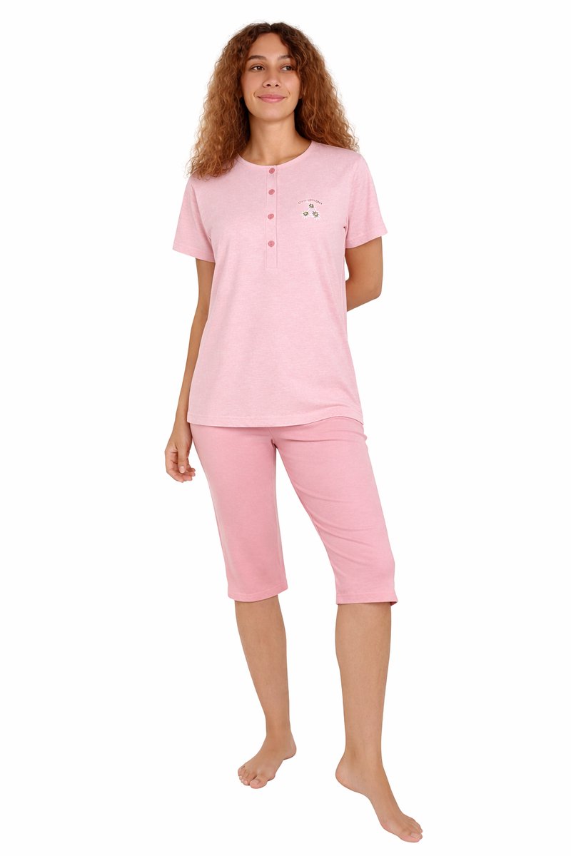 Cocodream Quality Dames Pyjama - Katoen - Zomer - 3/4 broek - Roze Gemêleerd Roze, gemêleerd
