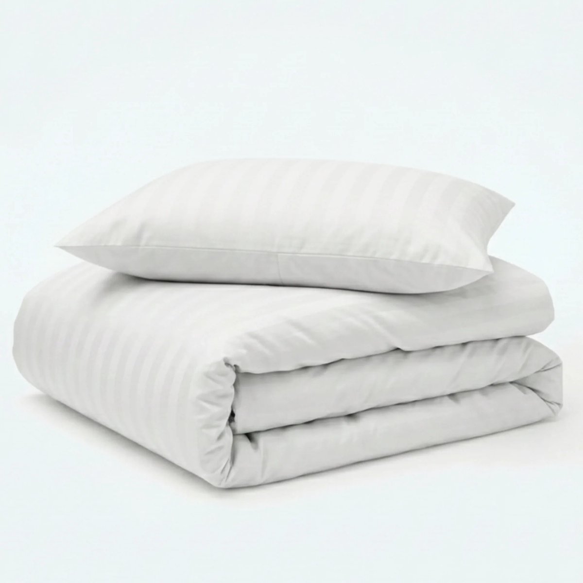 Decoware Dekbedovertrek Hotelstreep 140x220 cm - Wit - Katoensatijn - Met Kussensloop - Eenpersoons