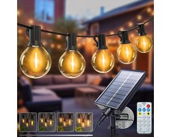 Dimbaar LED-buitenlicht op zonne-energie, 8 standen, 9 meter, 15 LED’s, IP65 waterdichte lichtslinger voor tuin, terras, erf, pergola, feestverlichting. Lichtslinger voor terrasdecoratie – Sprookjeslichtjes, lampjes voor bruiloften.