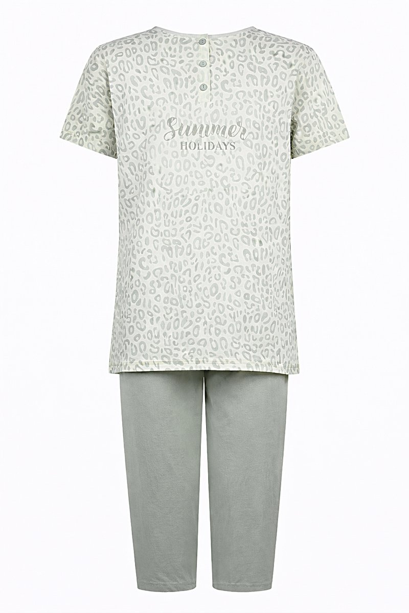 Cocodream Quality Dames Pyjama - Katoen - Zomer - 3/4 broek - Groen Cheeta