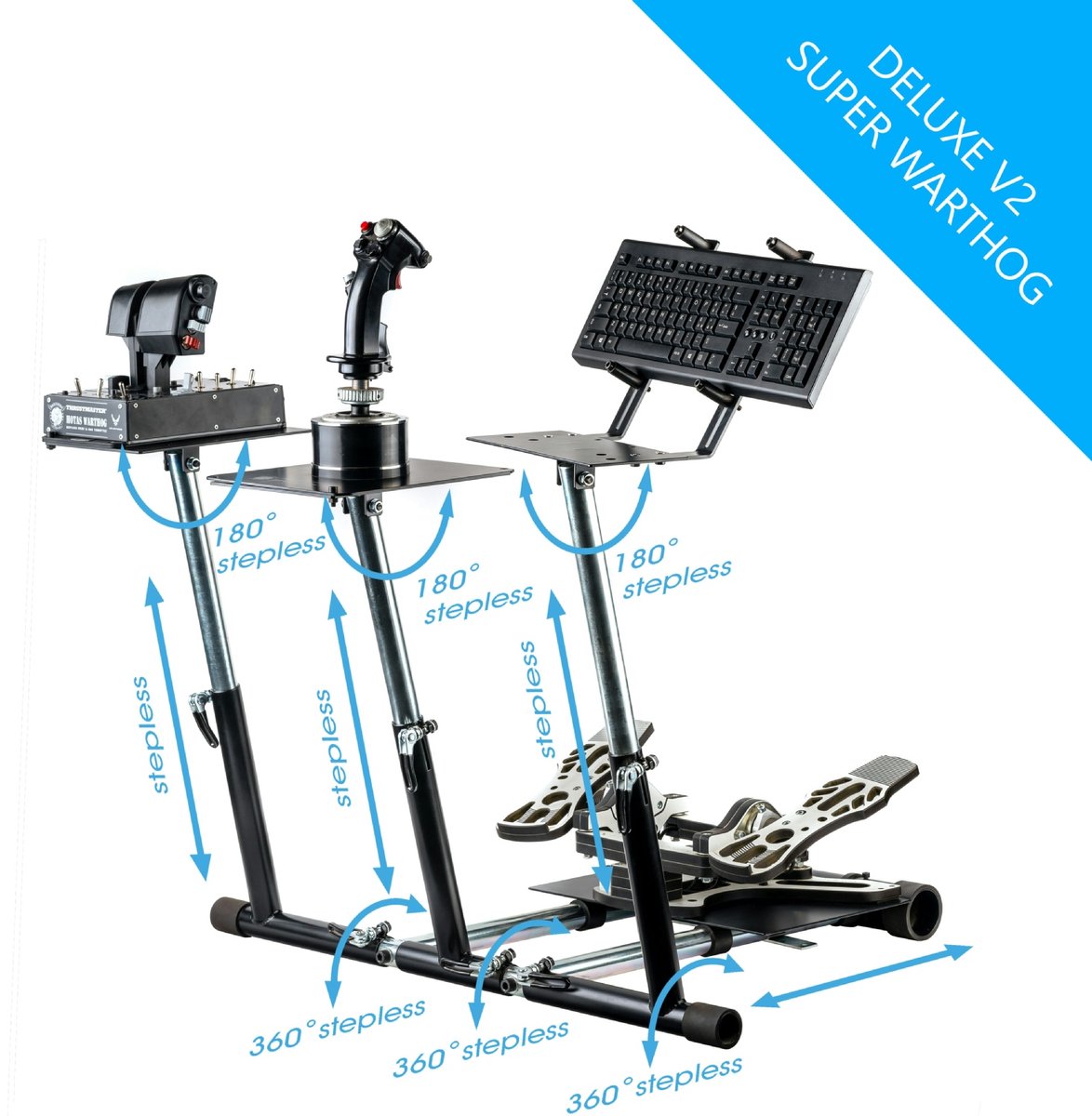 Wheel Stand Pro, Flight stand DELUXE V2 SUPER - Thrustmaster, Hotas Wartog, Saitek X-55, X52/Pro, X65