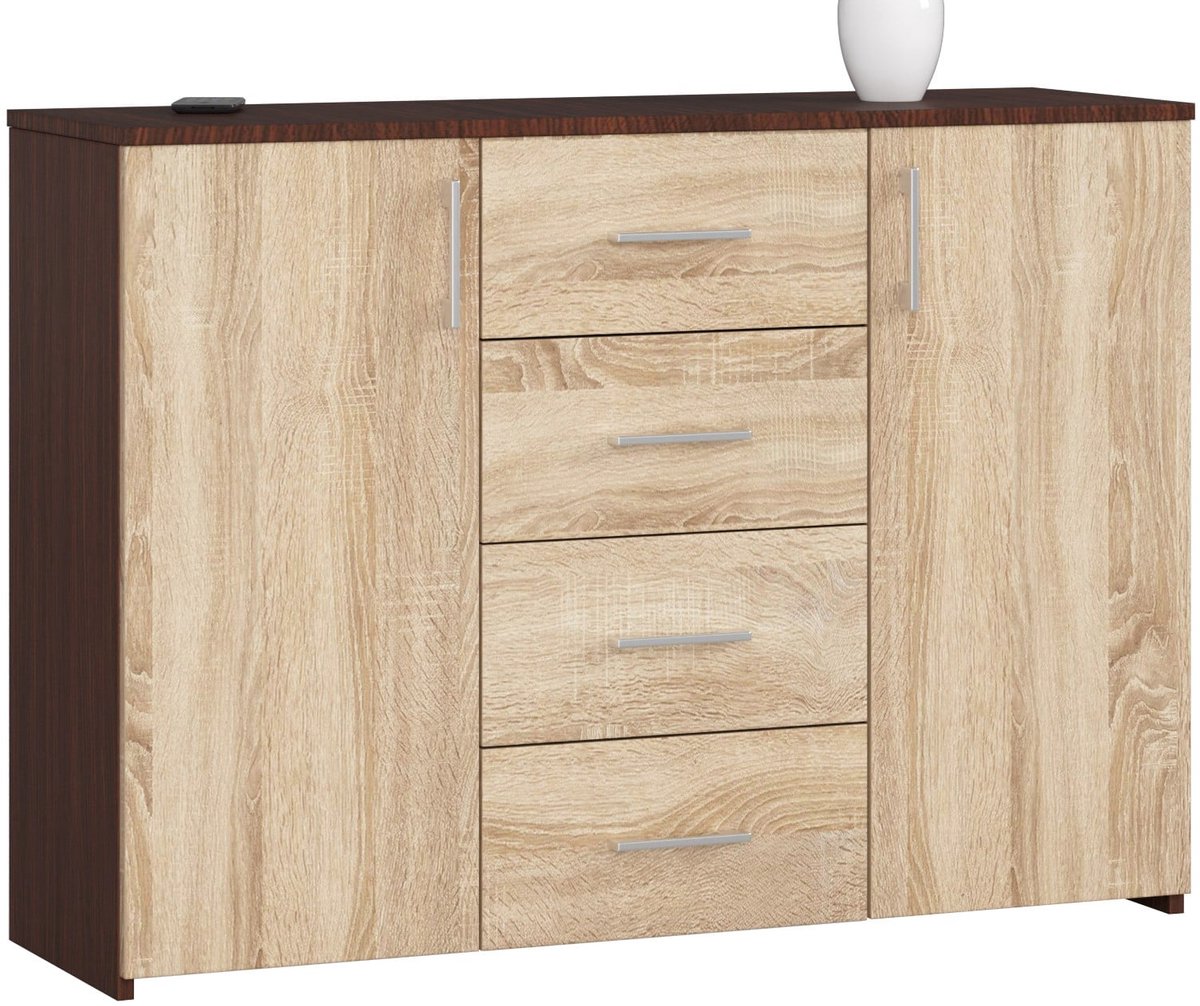Ladekast K45 met 4 Lades en 2 Deuren / AKORD Furniture Factory / Venge - Sonoma Eik / 110 x 80 x 35 cm
