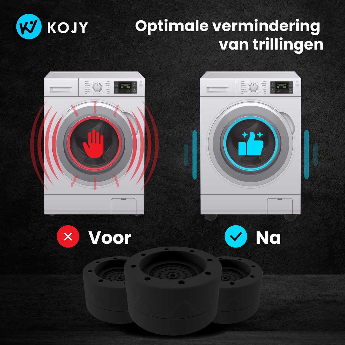 KOJY - Wasmachine Dempers - Verhoger - Stapelbaar - Zwart - Voor Wasmachine & Wasdroger — afbeelding 4