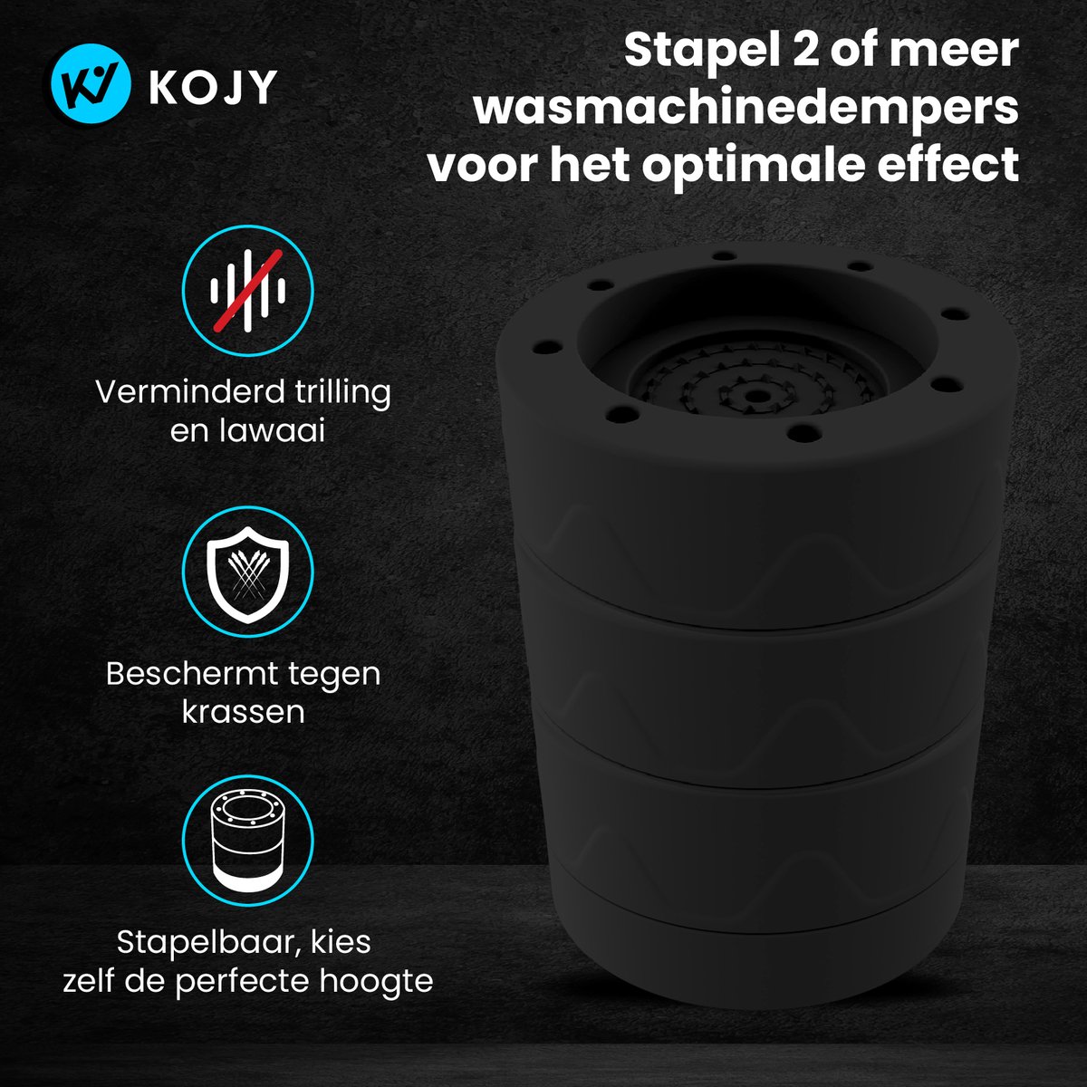 KOJY - Wasmachine Dempers - Verhoger - Stapelbaar - Zwart - Voor Wasmachine & Wasdroger — afbeelding 5