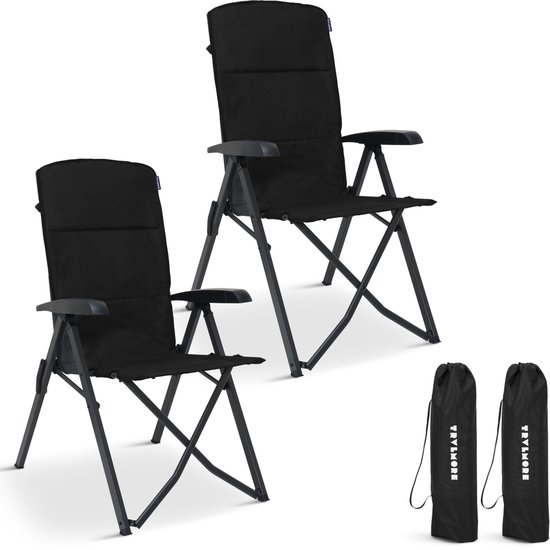 TRVLMORE Campingstoelen Luxe - Opvouwbaar - 2-Pack - 150KG Draagvermogen - Incl. Draagtas - Klapstoel - Kampeerstoel - Vouwstoel - Zwart