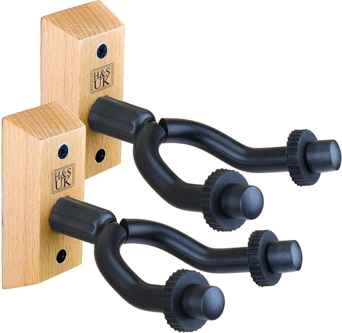 Gitaar Muurbeugel Set van 2 met Massief Houten Basis en Rubberen Haken