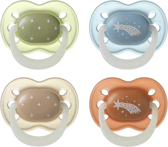 Tommee Tippee NightGlow gloeit in het donker fopspeen - 0-6 maanden - 4 stuks - orthodontische speen -100% BPA-vrij - nachtkleuren