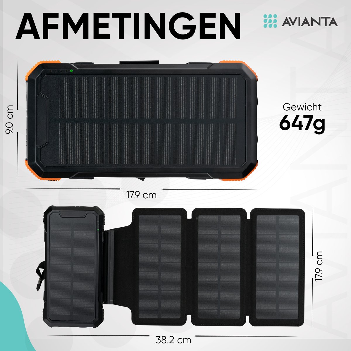 Avianta® Solar Powerbank 30.000 mAh met Zonnepanelen - afbeelding 2