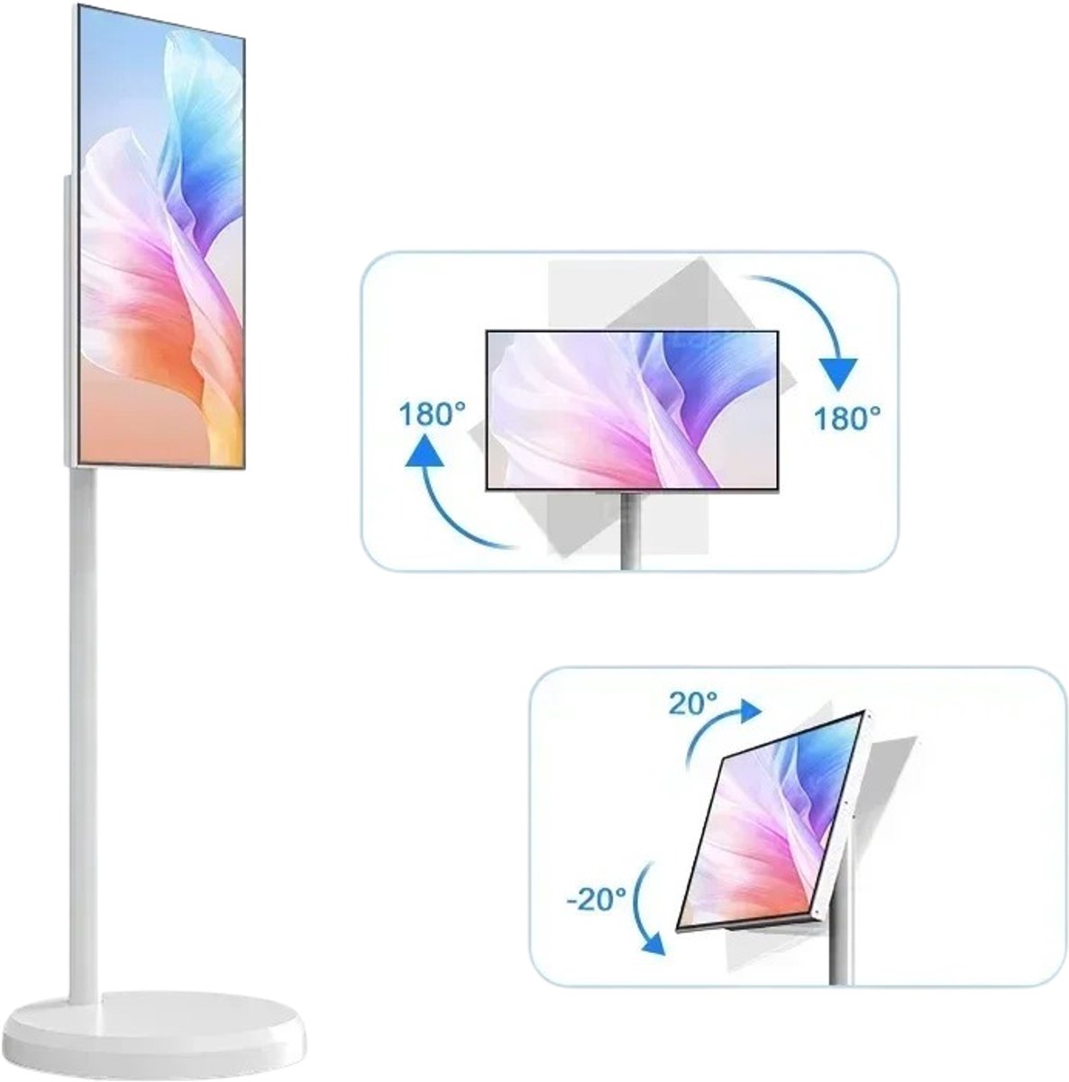 House of Balance Verrijdbaar Smartscreen - Tablet op Verrijdbare standaard - 21.5 Inch - Draaibaar - Wit - Koken Gaming Videocalls - Multifunctioneel