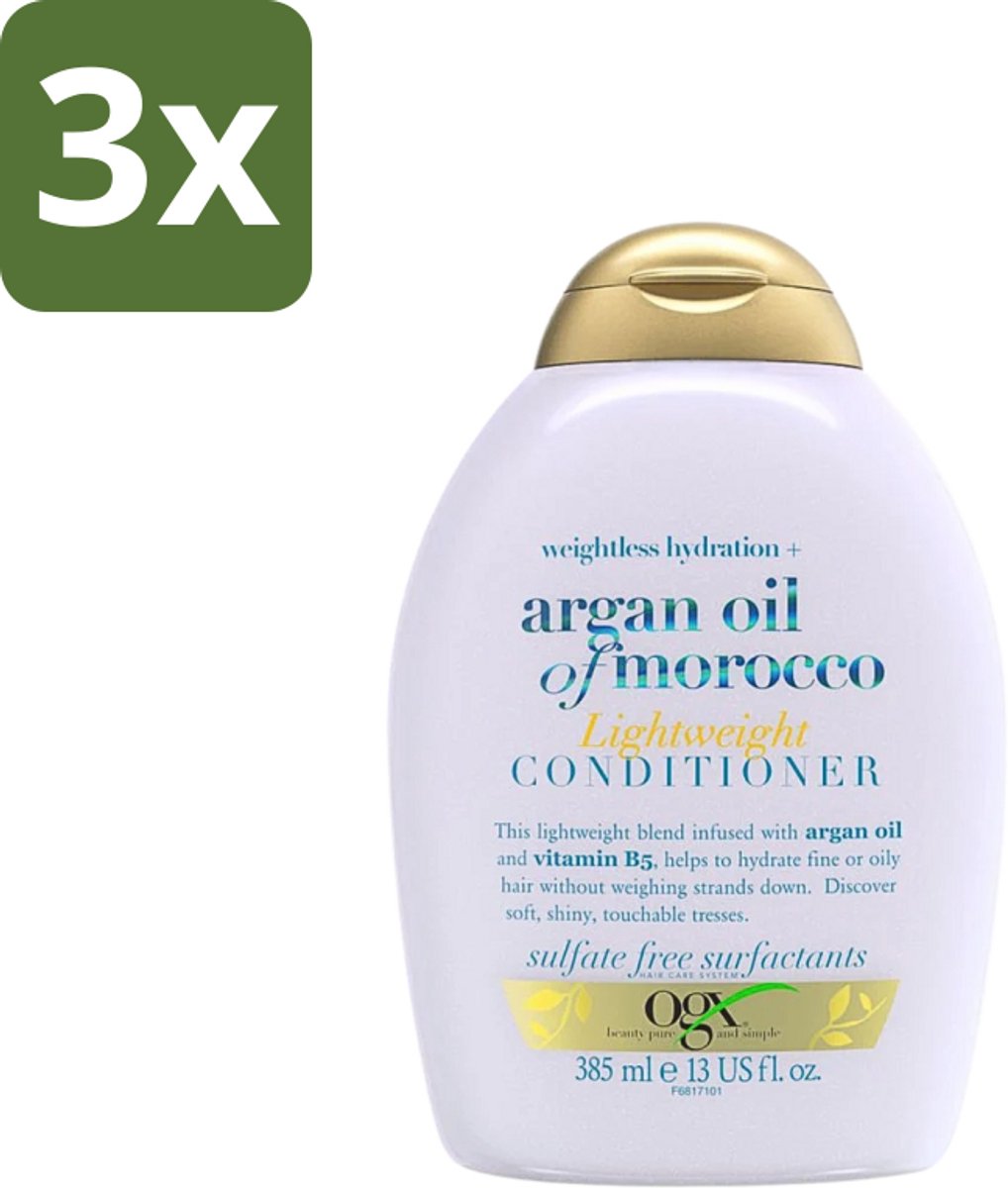 3 x OGX - Argan Oil of Morocco - Conditioner - Lichtgewicht - Voedend - 385 ml - Argan Oil Conditioner - Haarvoeding - Lichtgewicht Conditioner - Haarverzorging - Arganolie Voor Haar