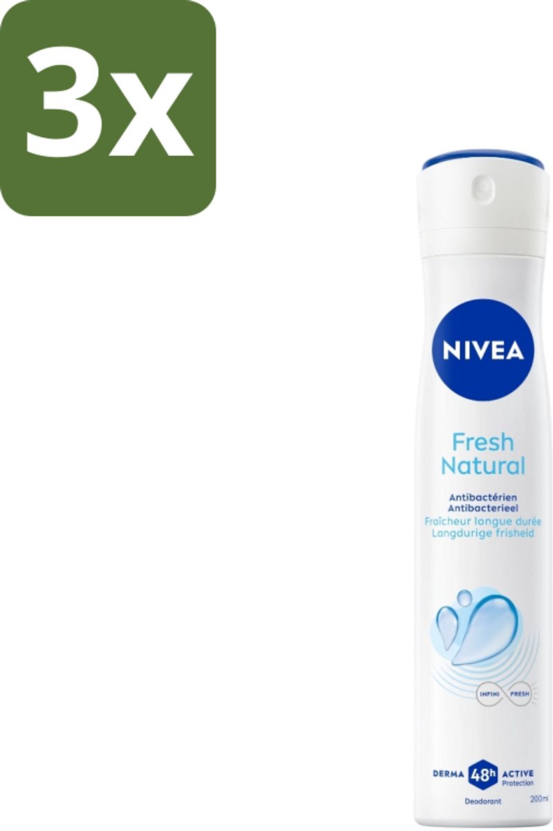 Nivea - Deospray - Men - Fresh Natural - 48 Uur Lang Werkend - 200 ml - Bulkverpakking - 3 stuks