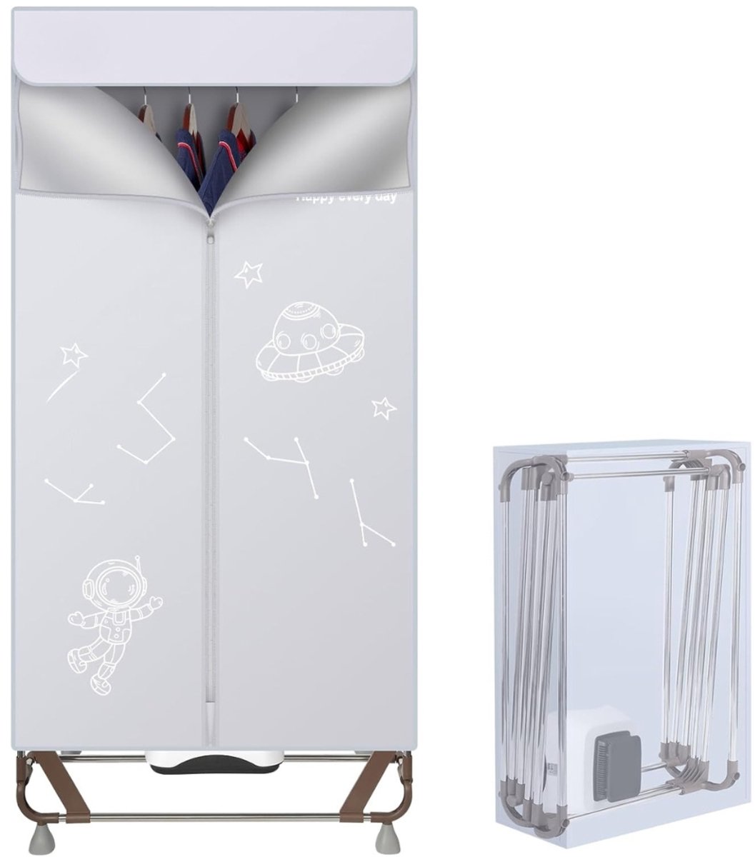Elektrische Wasdroger 1500W – Draagbare Droogkast 170 cm – Opvouwbaar Wasrek met Grote Capaciteit (15 kg) – Sneldrogende Kledingdroger Zonder Installatie – Grijs