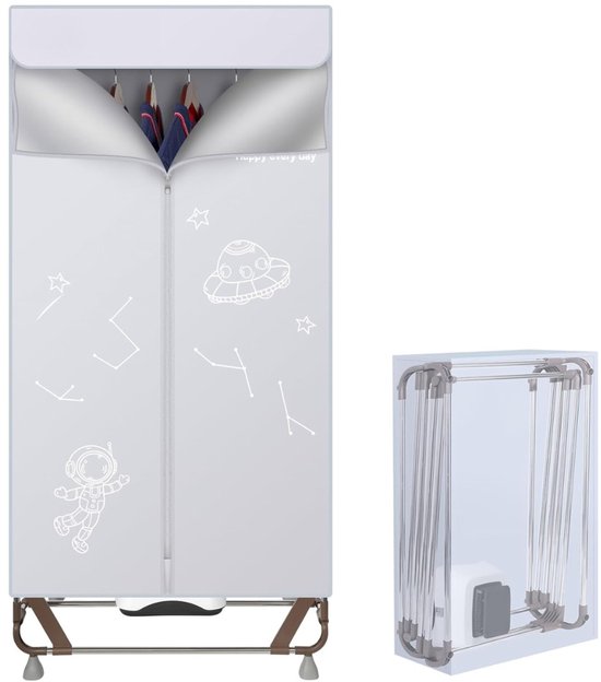 Elektrische Wasdroger 1500W – Draagbare Droogkast 170 cm – Opvouwbaar Wasrek met Grote Capaciteit (15 kg) – Sneldrogende Kledingdroger Zonder Installatie – Grijs